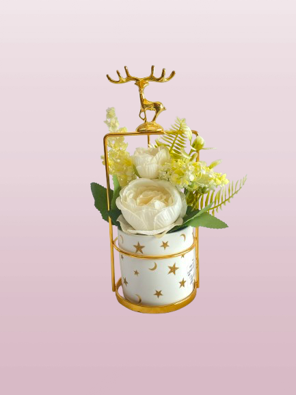 Luxury Golden Reindeer Flower Pot Showpiece