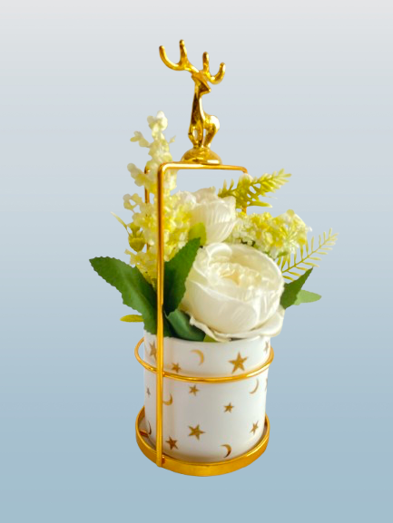 Luxury Golden Reindeer Flower Pot Showpiece - Image 3