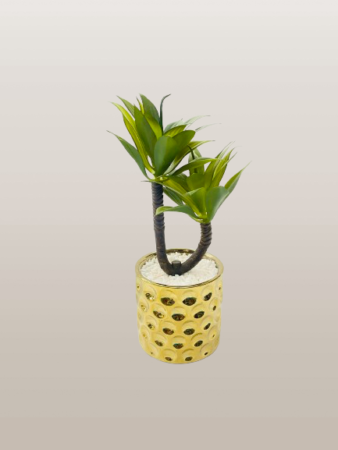 Artificial Green Plant with Golden Decorative Pot