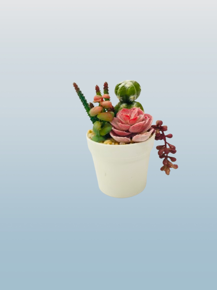 Artificial Cactus & Succulent Arrangement in White Pot - Image 3