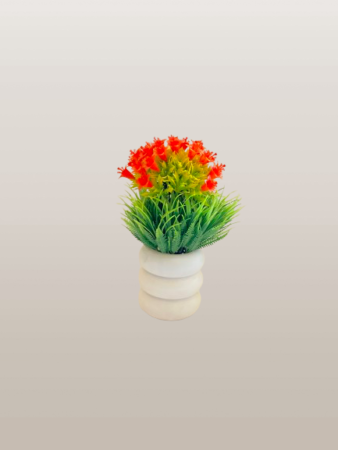Artificial Red Blossom Mini Arrangement in Modern White Pot