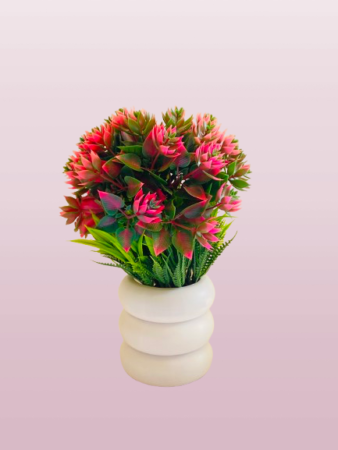 Artificial Pink & Green Decorative Plant in Modern White Pot
