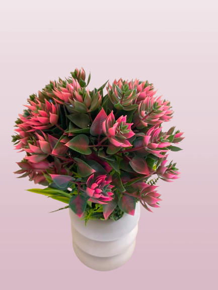 Artificial Pink & Green Decorative Plant in Modern White Pot - Image 3