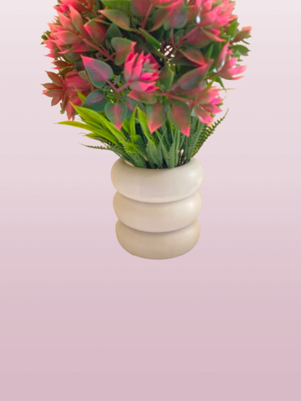 Artificial Pink & Green Decorative Plant in Modern White Pot - Image 2
