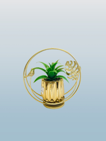 Luxury Golden Ring Metal Planter with Artificial Plant