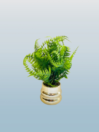 Artificial Fern Plant in Golden Decorative Pot