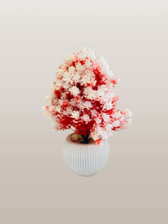 Artificial White & Red Blossom Flower Arrangement in Ribbed Pot