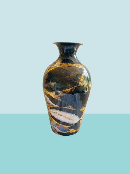 Luxury Black & Gold Marble Design Metal Vase - Image 3