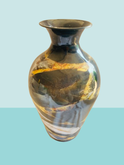 Luxury Black & Gold Marble Design Metal Vase - Image 2