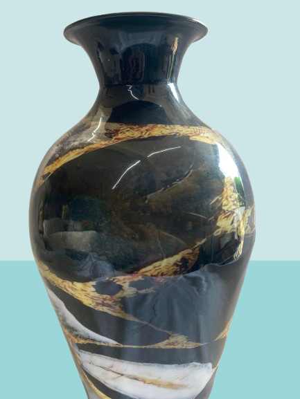 Luxury Black & Gold Marble Design Metal Vase
