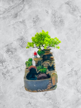 Mini Garden Waterfall Fountain with Tree & Water Wheel – Premium Tabletop Décor