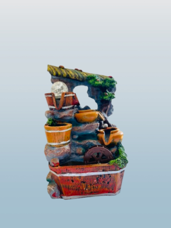 Vintage Village Theme Water Fountain with Crystal Ball & Water Wheel