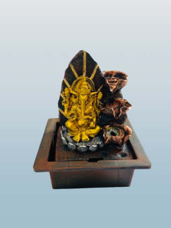 Luxury Wooden Base Golden Ganesh Water Fountain
