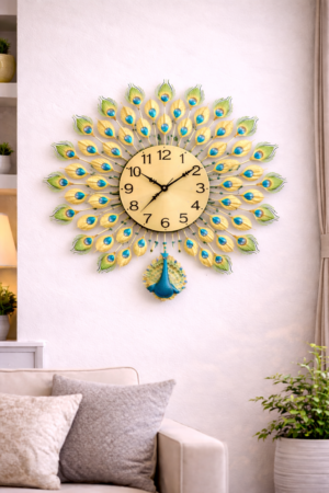 Luxury Peacock Design Wall Clock with Pendulum – Premium Decorative Metal Finish