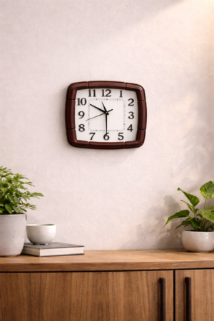 Classic Wooden Finish Square Wall Clock – Premium Quartz Design