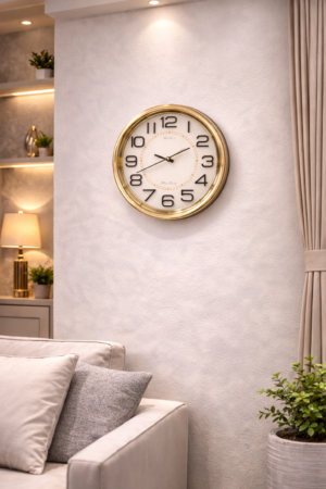 Premium Gold Finish Round Wall Clock – Silent Quartz Elegant Home Décor