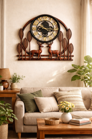 Royal Nature Theme Wall Clock with Deer Design – Modern Gear Style Decor